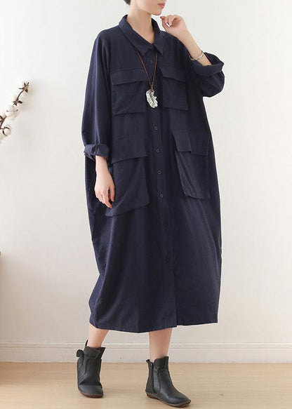 Italian lapel pockets Plus Size clothes For Women black Knee women coats fall - SooLinen