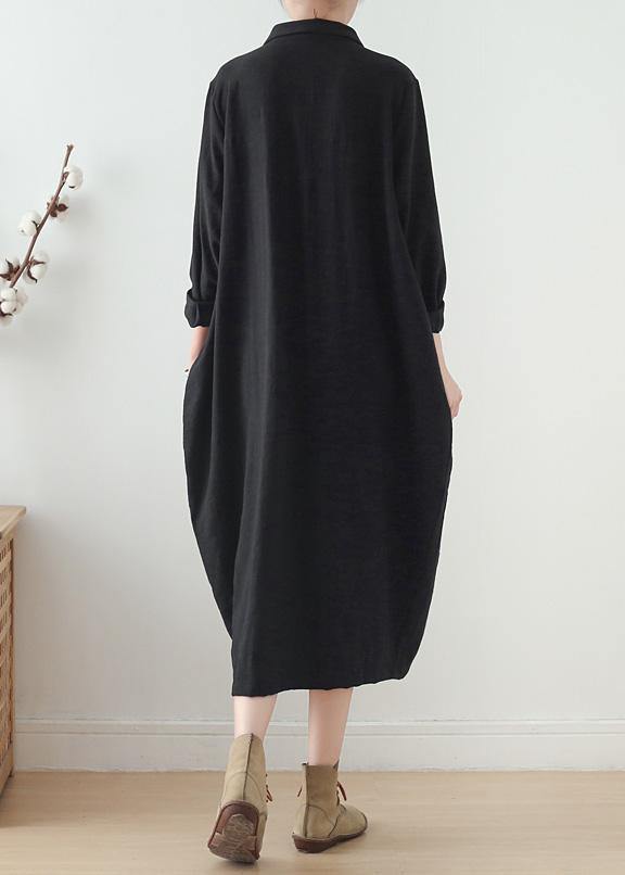 Italian lapel pockets Plus Size clothes For Women black Knee women coats fall - SooLinen