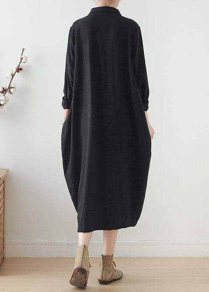 Italian lapel pockets Plus Size clothes For Women black Knee women coats fall - SooLinen