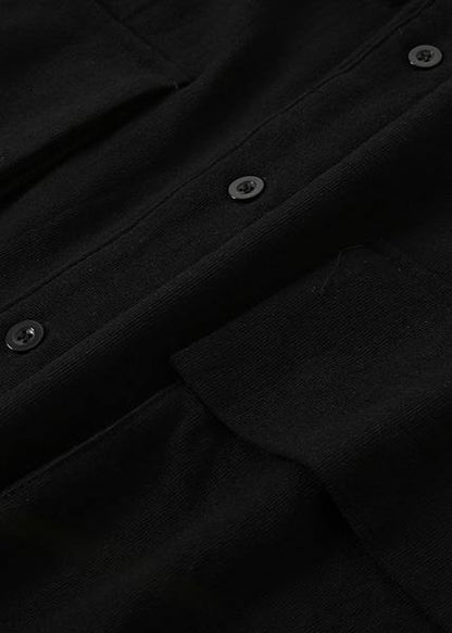Italian lapel pockets Plus Size clothes For Women black Knee women coats fall - SooLinen