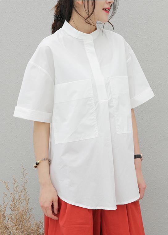Italian lapel pockets cotton Tunic Outfits white shirt - SooLinen