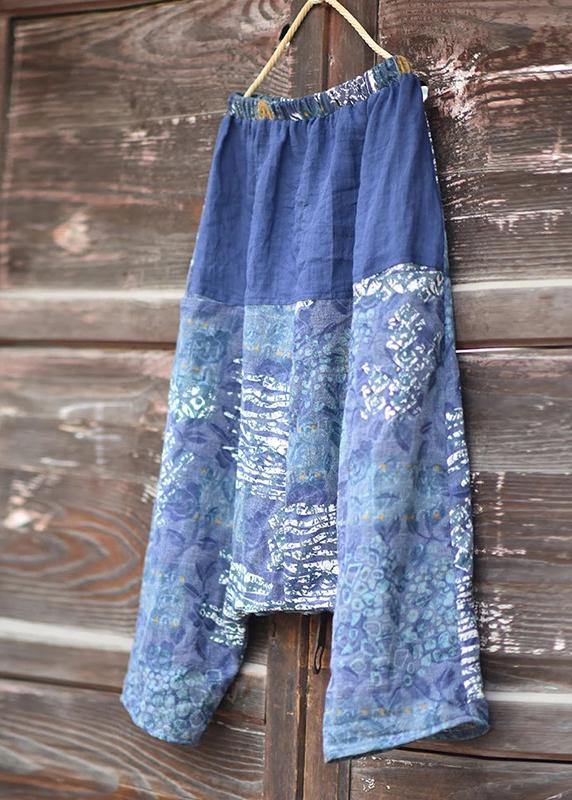 Italian linen trousers Vintage Printed Low Crotch Casual Harem Pants - SooLinen