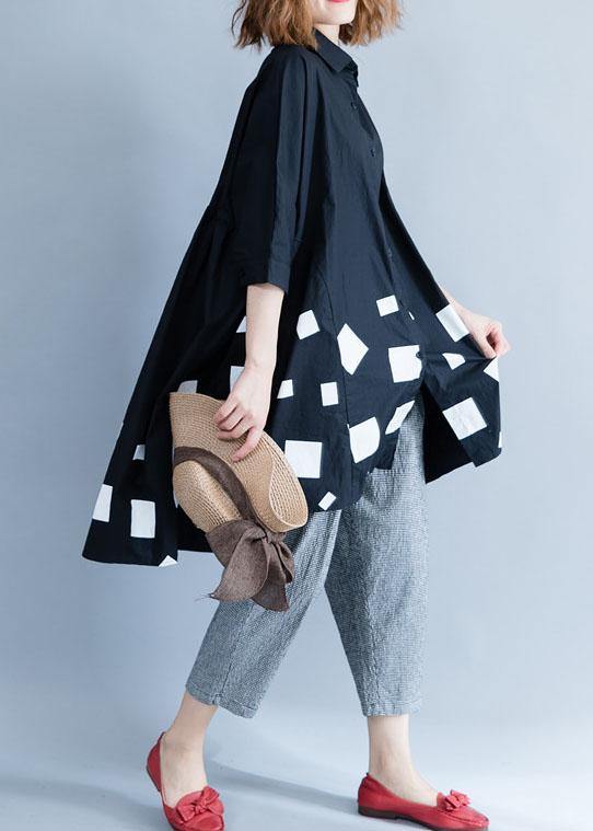 Italian low high design cotton clothes Cotton black prints blouses summer - SooLinen