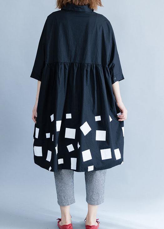 Italian low high design cotton clothes Cotton black prints blouses summer - SooLinen