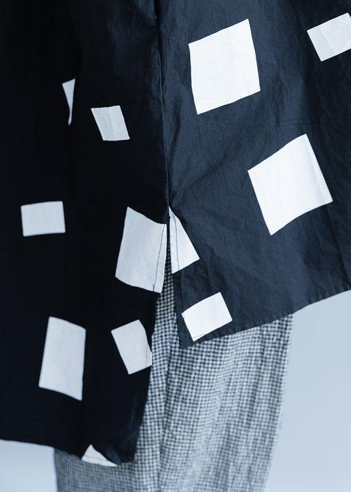 Italian low high design cotton clothes Cotton black prints blouses summer - SooLinen