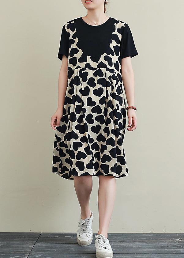 Italian o neck patchwork Tunics Catwalk black Heart print Dress - SooLinen