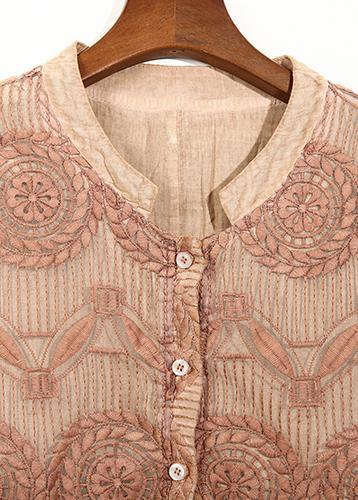 Italienisches O-Ausschnitt Patchwork-Spitzen-Leinen-Tunika-Muster Omychic Fotografie Khaki A-Linien-Kleid Sommer