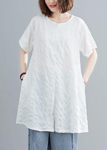 Italian o neck pockets Blouse Fabrics white top - SooLinen