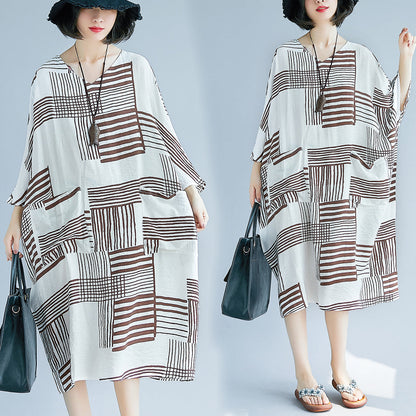 Italienische O-Ausschnitt Taschen Chiffon Quilting Kleidung Frauen Runway braun übergroßen Kleid Sommer