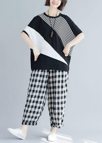 Italian patchwork color cotton Long Shirts Work black shirt summer - SooLinen