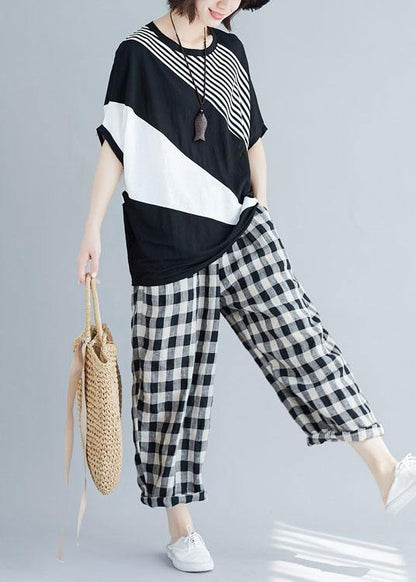 Italian patchwork color cotton Long Shirts Work black shirt summer - SooLinen