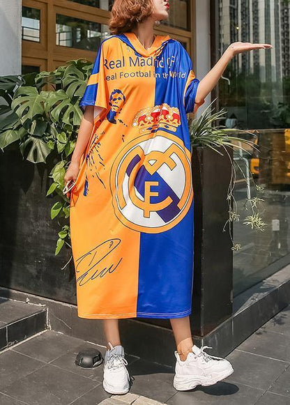 Italian patchwork color cotton quilting dresses hooded pritns Dresses summer Dresses - SooLinen