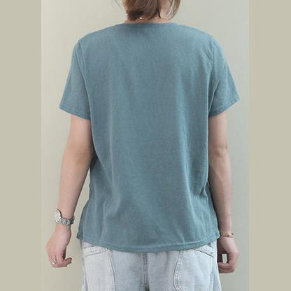 Italian pink cotton clothes For Women o neck asymmetric baggy blouse - SooLinen