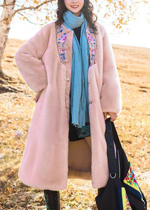 Italian pink fine crane coats pattern embroidery outwears - SooLinen