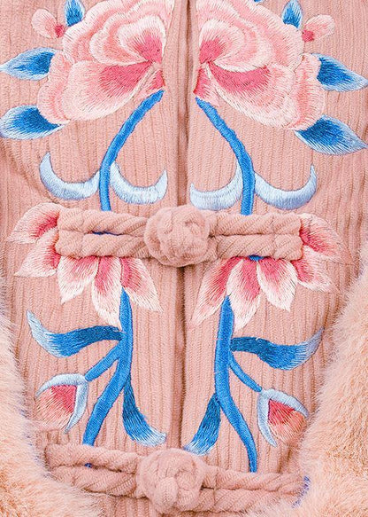 Italian pink fine crane coats pattern embroidery outwears - SooLinen