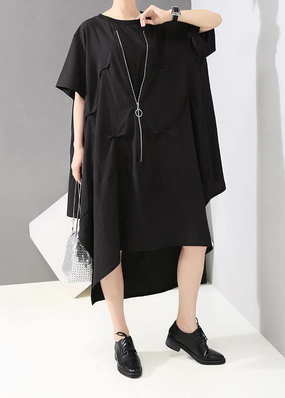 Italian plus size Irregular Cut Loose Round Neck Fashion Dress - SooLinen