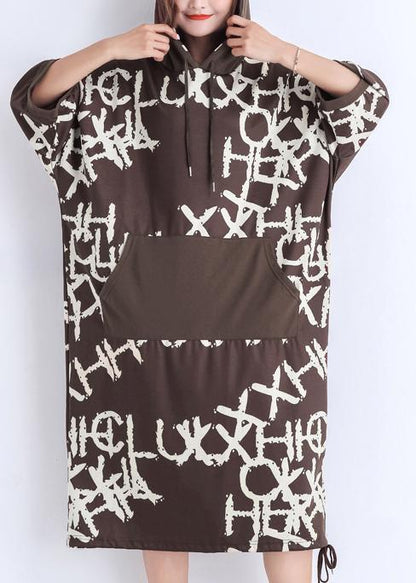 Italienische Taschen Baumwollkleider Mom Catwalk Schokoladendruck kurzes Kleid Sommer