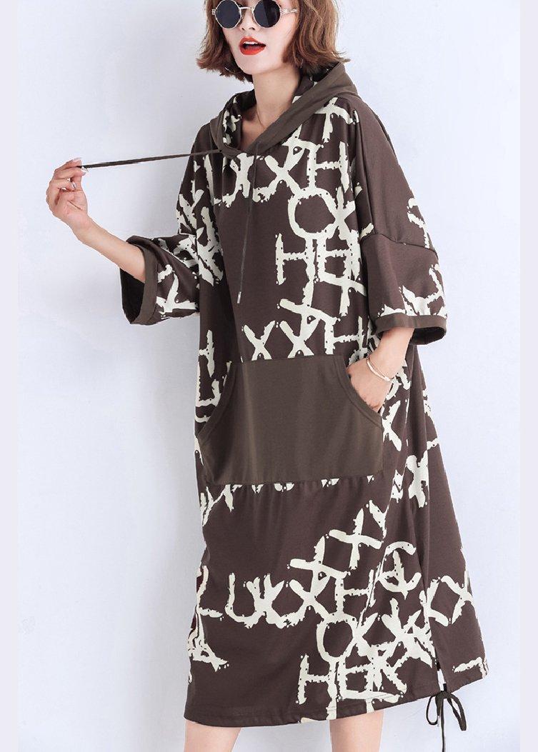 Italienische Taschen Baumwollkleider Mom Catwalk Schokoladendruck kurzes Kleid Sommer