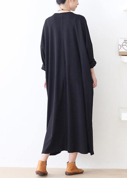 Italian pockets o neck clothes For Women Work Outfits black robes Dresses - SooLinen