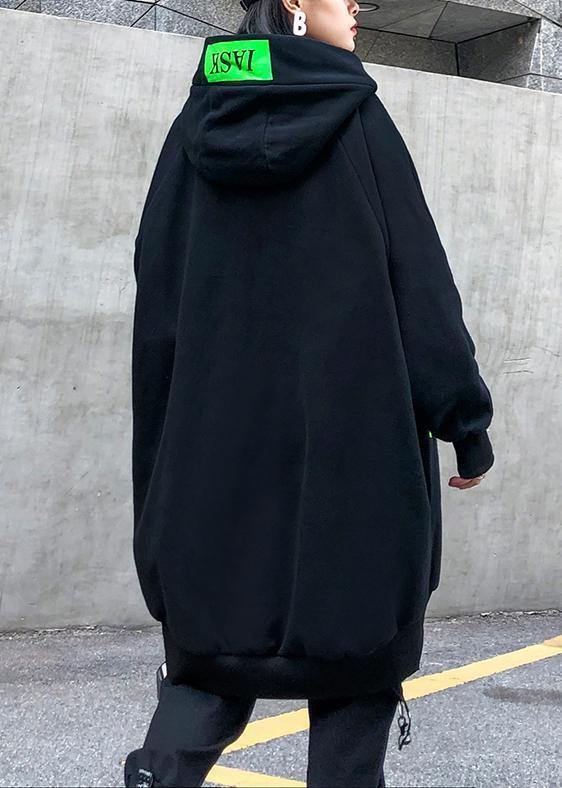 Italian pockets thick cotton clothes Cotton black blouses - SooLinen