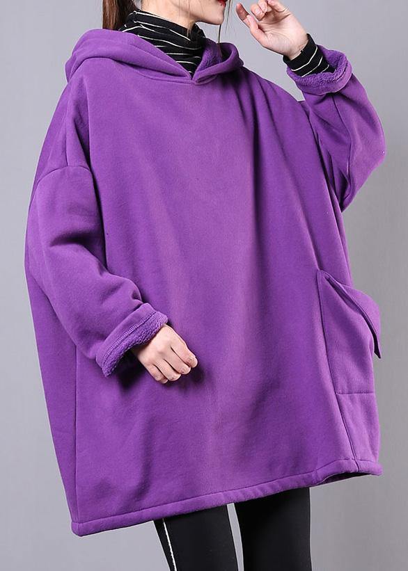 Italian purple cotton clothes For Women hooded pockets Midi shirts - SooLinen