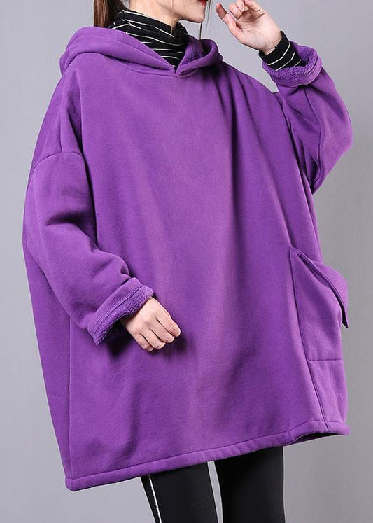 Italian purple cotton clothes For Women hooded pockets Midi shirts - SooLinen
