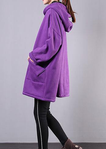 Italian purple cotton clothes For Women hooded pockets Midi shirts - SooLinen