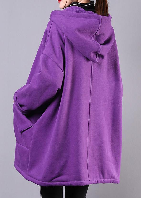 Italian purple cotton clothes For Women hooded pockets Midi shirts - SooLinen