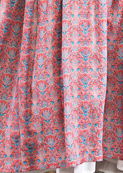 Italienische rote Leinenkleidung mit Blumenmuster, feine Online-Shopping-O-Ausschnitt, großer Saum, Maxi-Sommerkleider