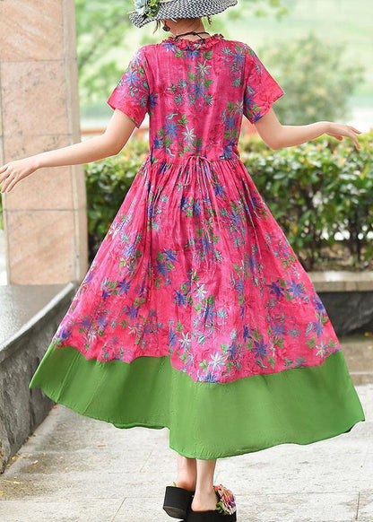 Italian v neck patchwork cotton Wardrobes rose print cotton robes Dress summer - SooLinen