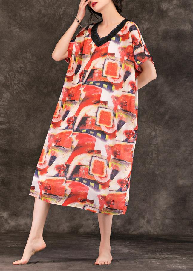 Italian v neck pockets dress multicolor Dress summer - SooLinen