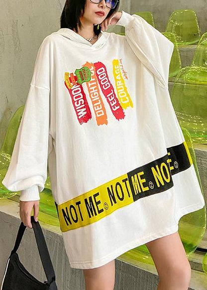 Italian white Letter dress hooded patchwork Art Dress - SooLinen