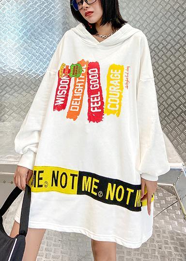 Italian white Letter dress hooded patchwork Art Dress - SooLinen