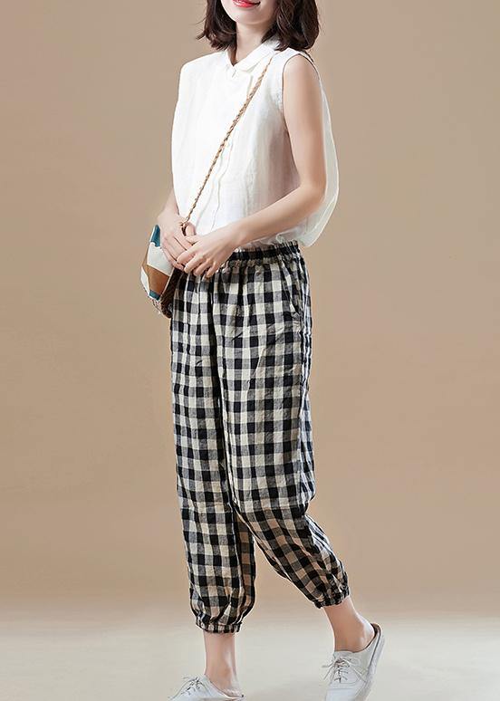 Italian white cotton Shirts Vintage Shape Peter pan Collar Sleeveless short Summer top - SooLinen