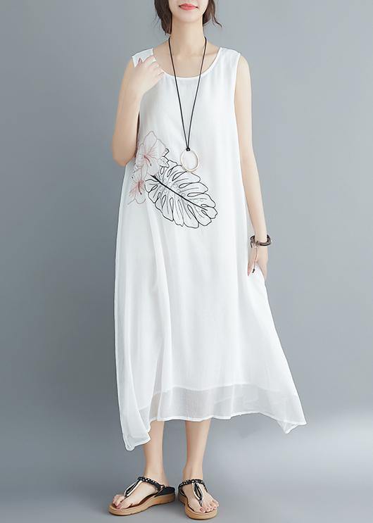 Italian white cotton blended clothes Omychic Runway Sleeveless embroidery long Summer Dresses - SooLinen