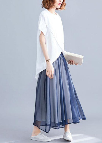 Italian white o neck cotton clothes For Women asymmetric hem daily summer blouses - SooLinen