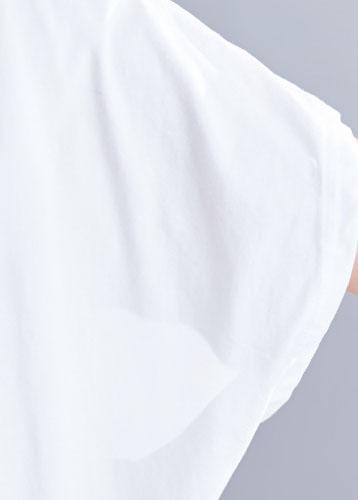 Italian white o neck cotton clothes For Women asymmetric hem daily summer blouses - SooLinen