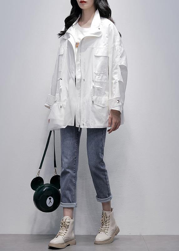 Italian white patchwork tulle Plus Size tunic coat Photography stand collar coat - SooLinen