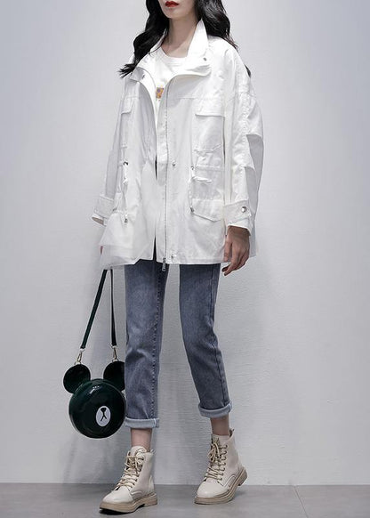 Italian white patchwork tulle Plus Size tunic coat Photography stand collar coat - SooLinen