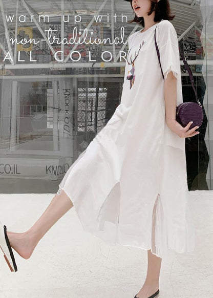 Italian white patchwork tulle cotton Tunics prints Traveling summer Dress - SooLinen