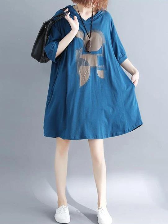 Italian white print Cotton Tunics hooded Dresses summer Dress - SooLinen