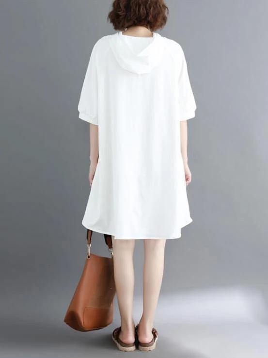 Italian white print Cotton Tunics hooded Dresses summer Dress - SooLinen