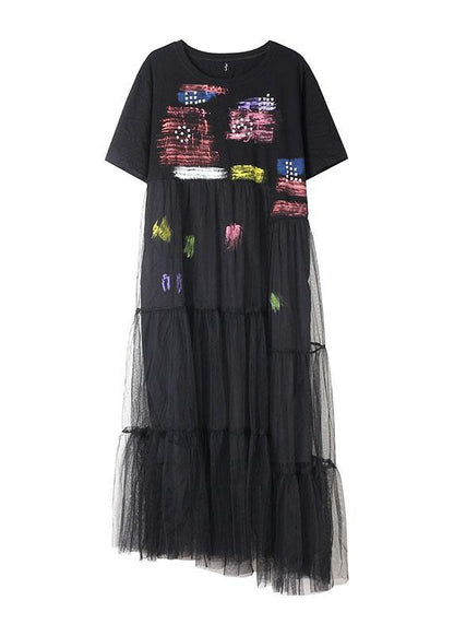 Italian white prints cotton dresses patchwork lace summer Dresses - SooLinen