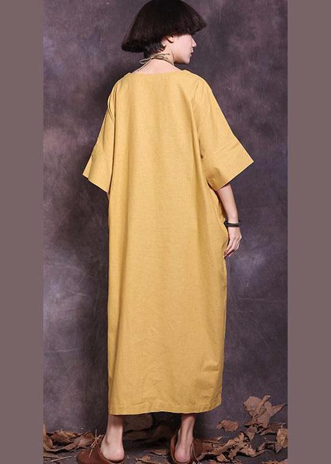 Italian yellow patchwork cotton Tunics Batwing Sleeve A Line summer Dress - SooLinen