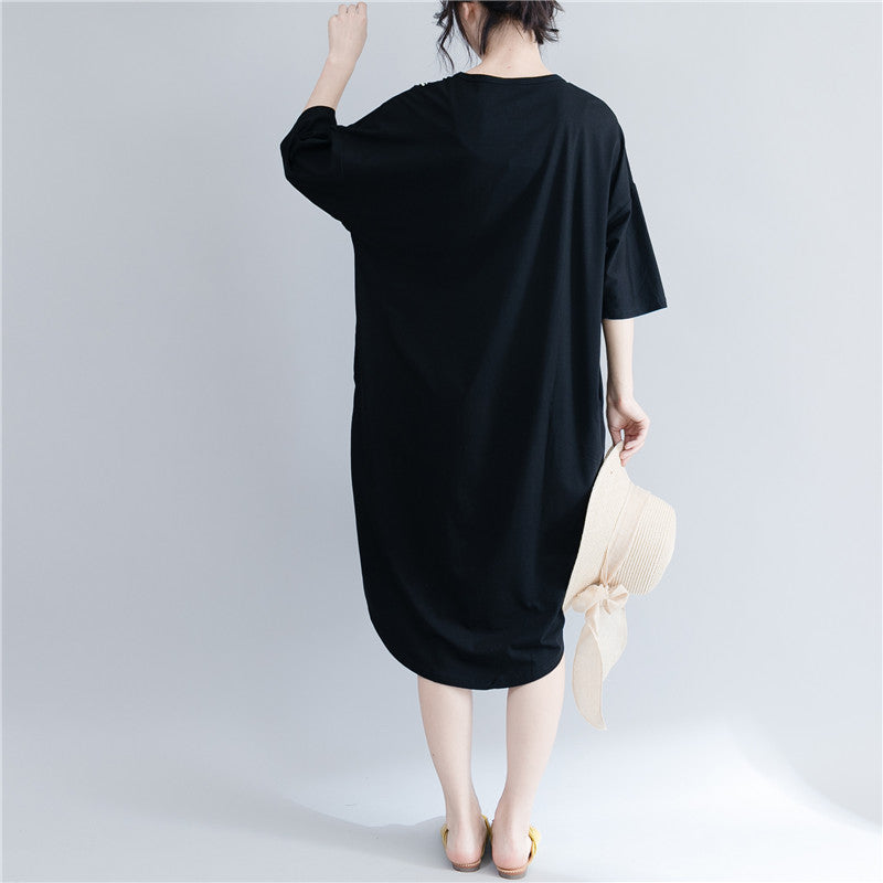 Italienische schwarze Garderoben O-Ausschnitt Low High Design Maxi Frühlingskleid