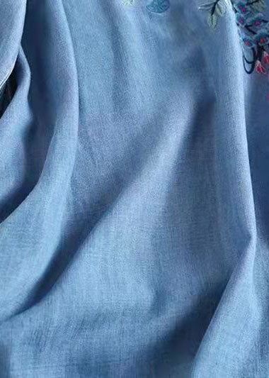 Italienisches blaues besticktes orientalisches Jeanskleid, Sommerkleid aus Baumwolle