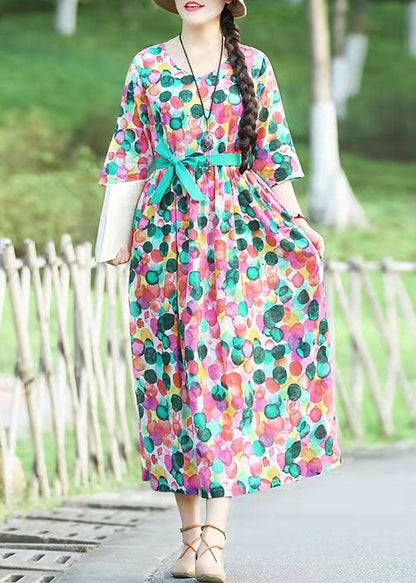 Italienische O-Ausschnitt Cinched Baumwolle Kleider Inspiration Gelb gepunktete Kleider Sommer
