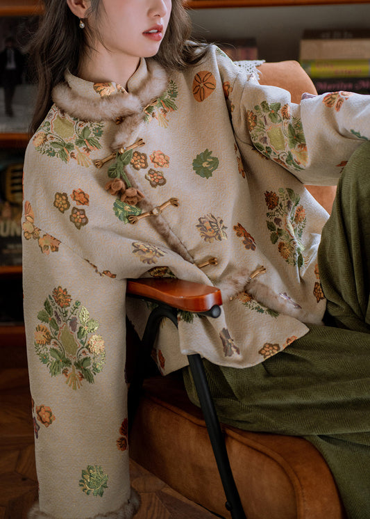 Parka de forro polar cálida con patchwork y cuello alto de albaricoque en jacquard para invierno