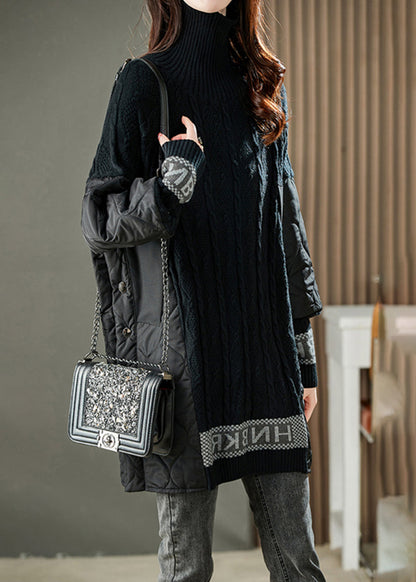 Jacquard Schwarz Rollkragen Patchwork Alphabet Taste Dicken Stricken Pullover