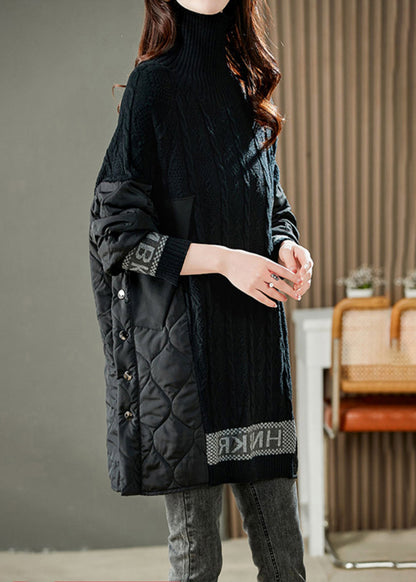 Jacquard Schwarz Rollkragen Patchwork Alphabet Taste Dicken Stricken Pullover